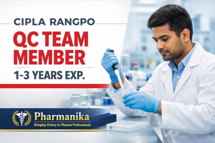 Cipla Rangpo Team Member QC | 1–3 Yrs M.Sc/B.Pharm