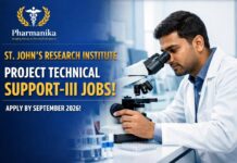 Freshers Job at St. John’s Research Institute | Pharmacy Graduates Eligible Project Technical Support-III (ICMR-AMSP) at SJRI Bengaluru