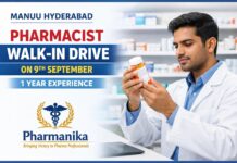 MANUU Opens Walk-in Interview | Pharmacist Role Pharmacist at MANUU Hyderabad | Walk-in 9 Sep | 1 Year Exp