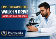 Eris Therapeutics Hiring Pharmacy Graduates | Walk-in Interview for Multiple Roles Micro QC QA Mfg F&D ADL Operators Walk-in at Eris Ahmedabad | Sun 20 Sep
