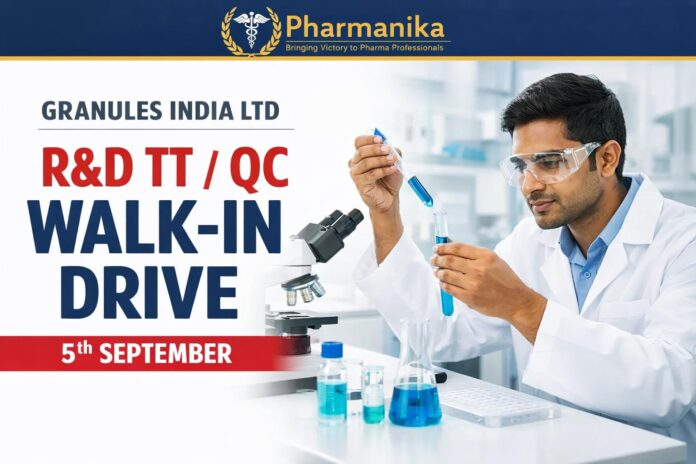 R&D TT / QC Walk-in at Granules Gajularamaram | 5 Sep R&D TT / QC Walk-in at Granules Gajularamaram | 5 Sep