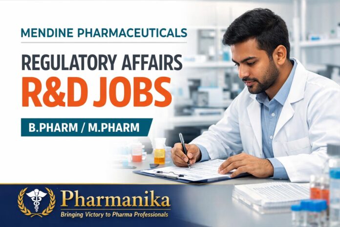 Regulatory Affairs Specialist R&D at Mendine Pharmaceuticals Kolkata | B.Pharm/M.Pharm