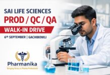 Prod / QC / QA Walk-in at Sai Life Sciences | 6 Sep Gachibowli Prod / QC / QA Walk-in at Sai Life Sciences | 6 Sep Gachibowli