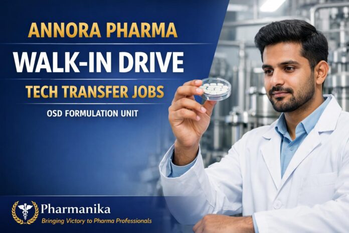 Annora Pharma Hirng Pharmacy Graduates | Walk-in Interview for Technology Transfer Role