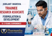 Freshers Job at Jubiliant Ingrevia | Trainee Research Associate Role Trainee Research Associate (Formulation & Development) at Jubilant Ingrevia | MSc Chemistry / M.Pharm | 0-2 Yrs